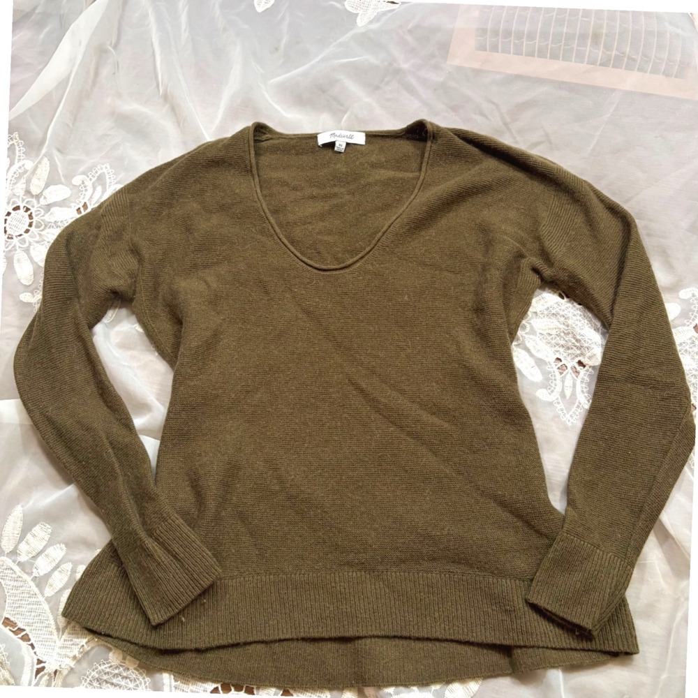 Madewell Olive Green Merino Wool Alpaca Blend V-Neck Sweater XS